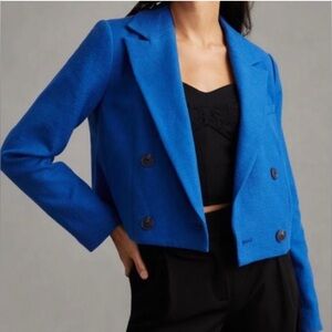 Maeve by Anthropologie Royal Blue Blazer Jacket Crop Double Breasted Mod Coat XS